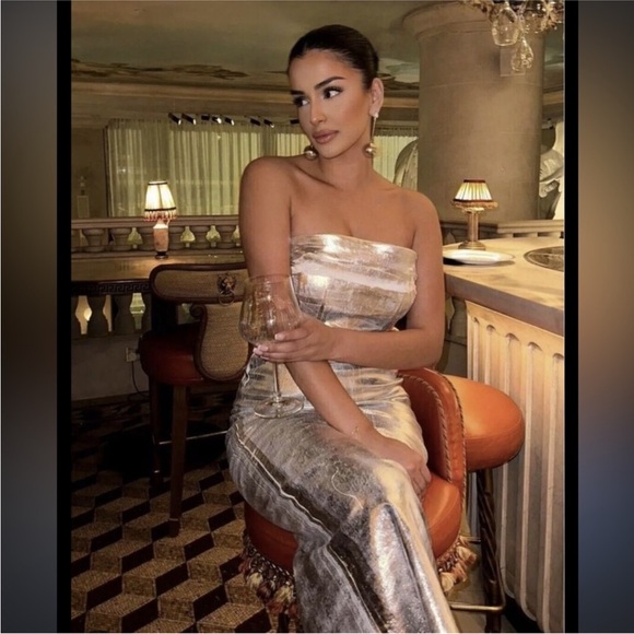 Zara The Fitted Denim bodycon silver midi dress sz.XS - Picture 11 of 16